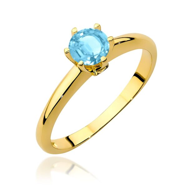 Pierścionek z topazem Swiss Blue 0,50 ct i brylantami, żółte złoto 585