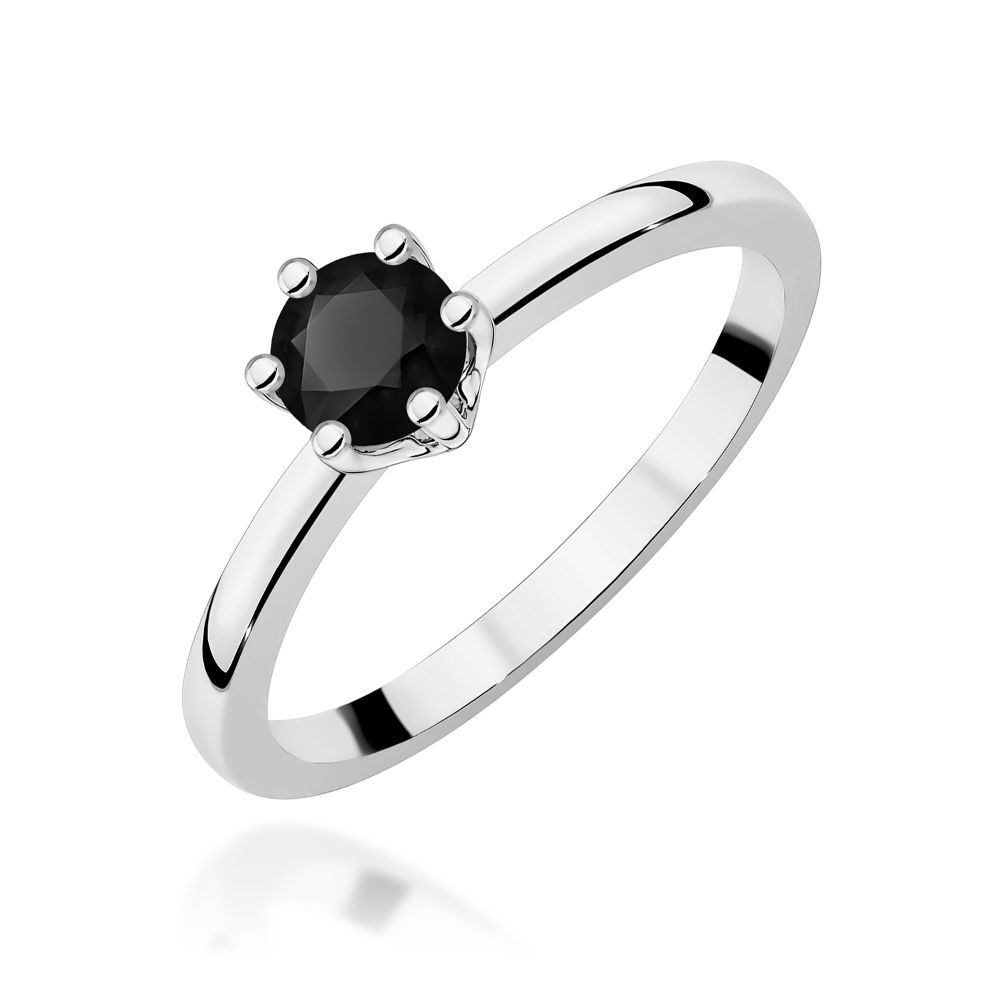 Pierścionek z czarnym diamentem 0,50 ct, białe złoto 585