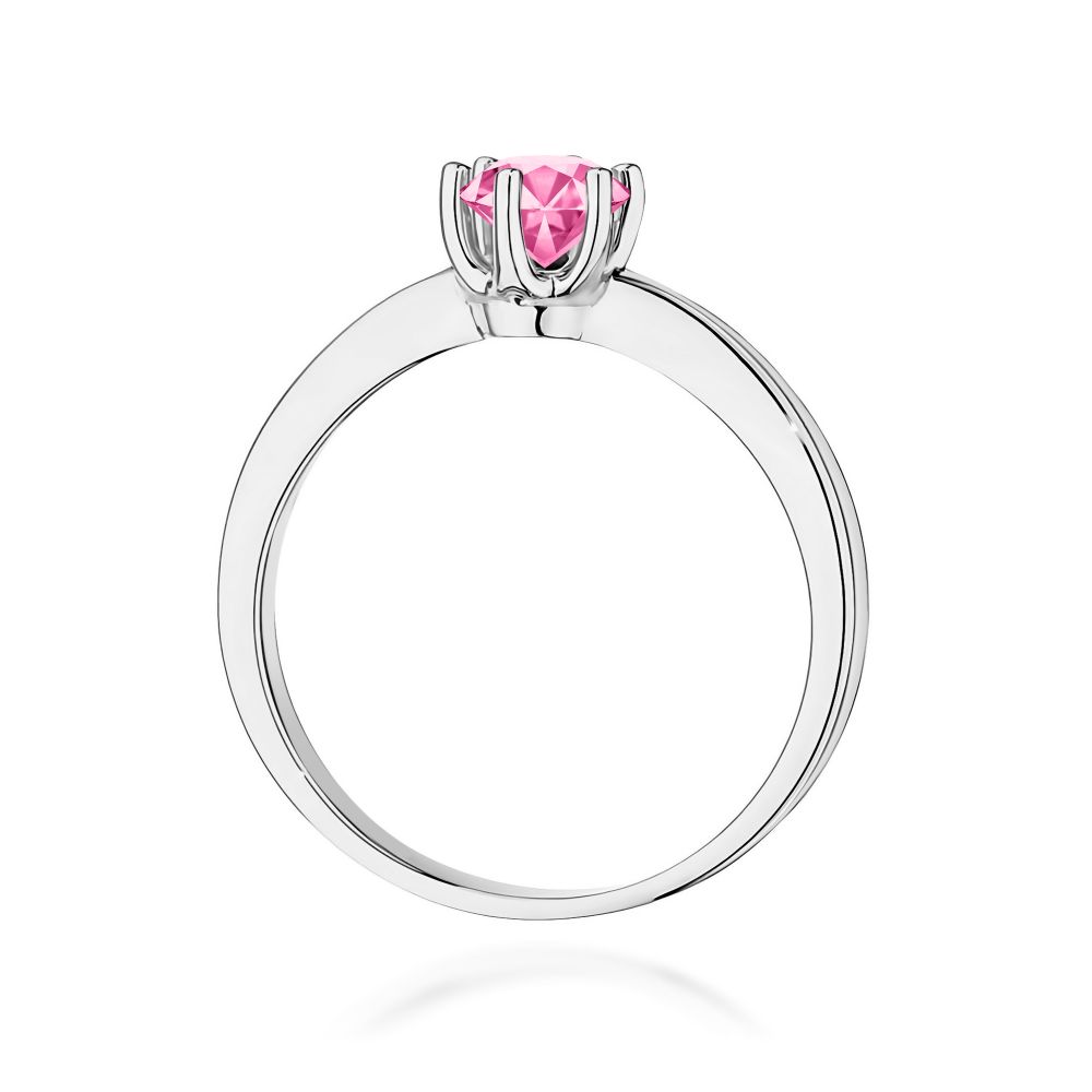 Pierścionek z różowym topazem 0,60 ct, białe złoto 585