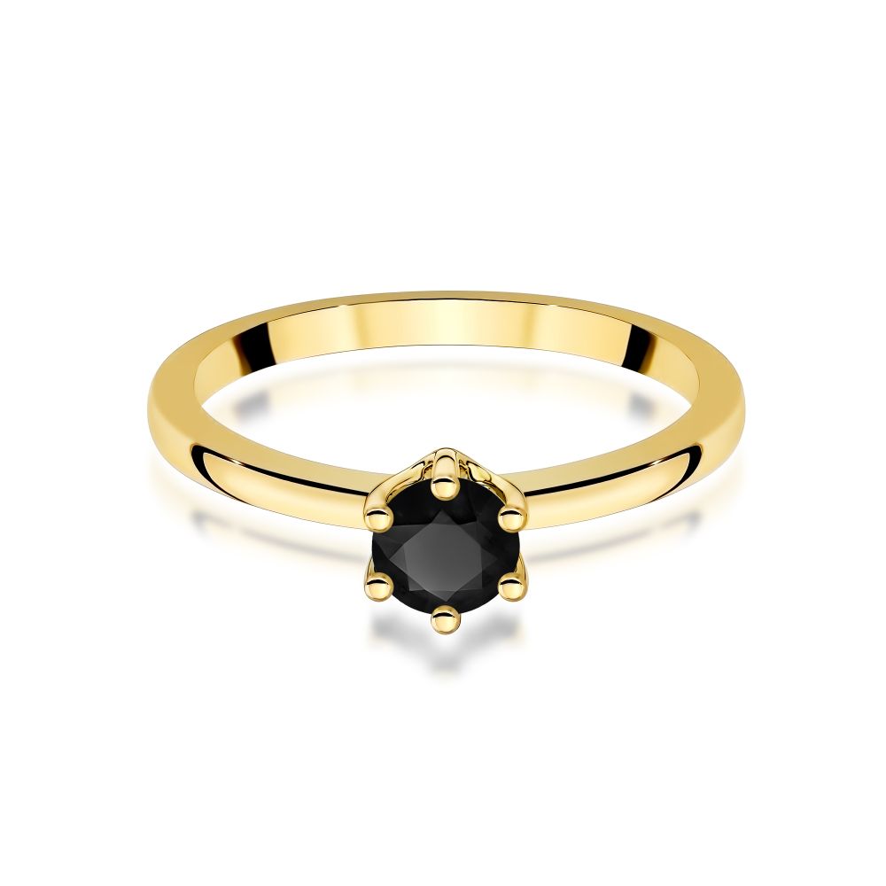 Pierścionek z czarnym diamentem 0,50 ct, żółte złoto 585
