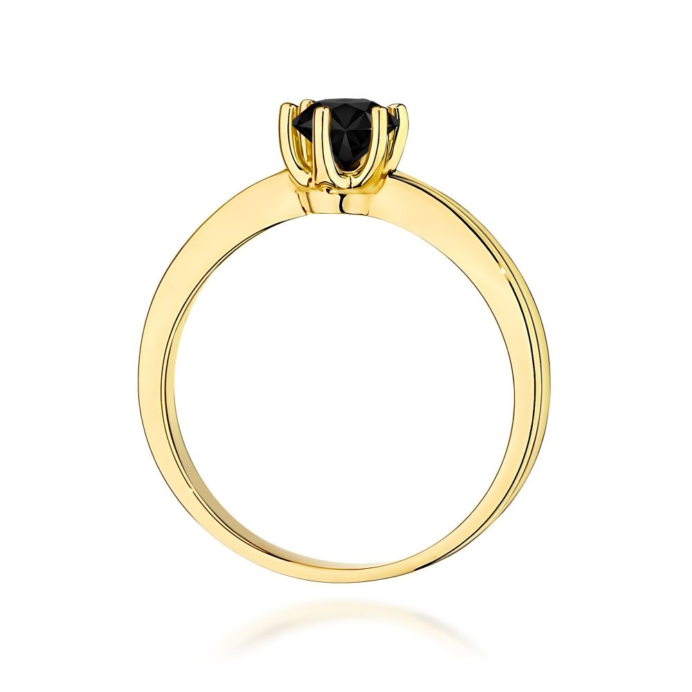 Pierścionek z czarnym diamentem 0,50 ct, żółte złoto 585