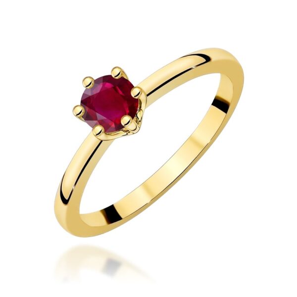 Pierścionek z rubinem 0,60 ct, żółte złoto 585