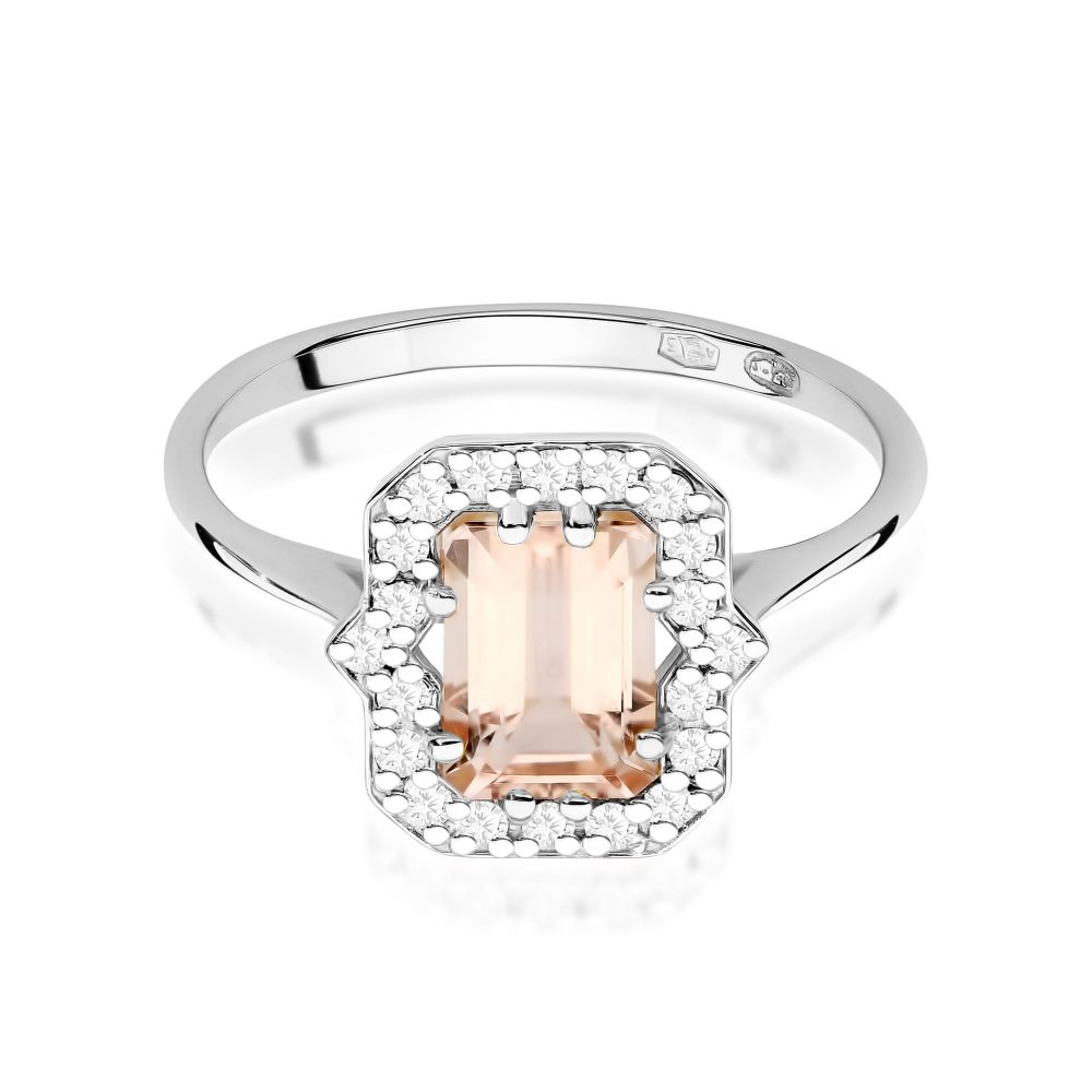 Pierścionek z morganitem 1,00 ct i brylantami, białe złoto 585