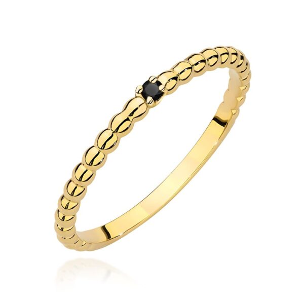 Pierścionek z czarnym diamentem 0,02 ct, żółte złoto 585