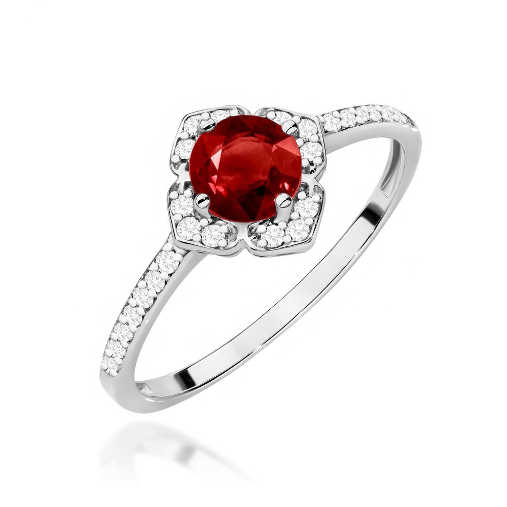 Pierścionek z granatem 0,60 ct i brylantami, białe złoto 585