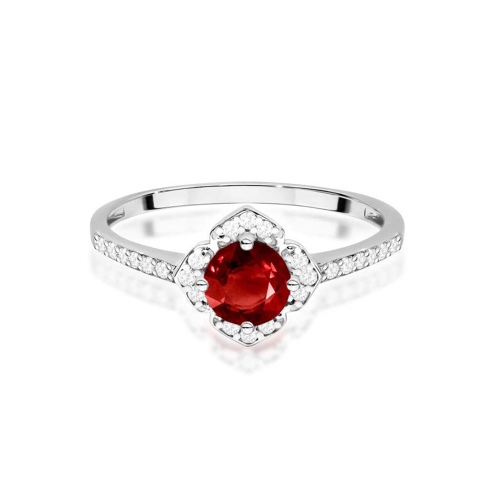 Pierścionek z granatem 0,60 ct i brylantami, białe złoto 585
