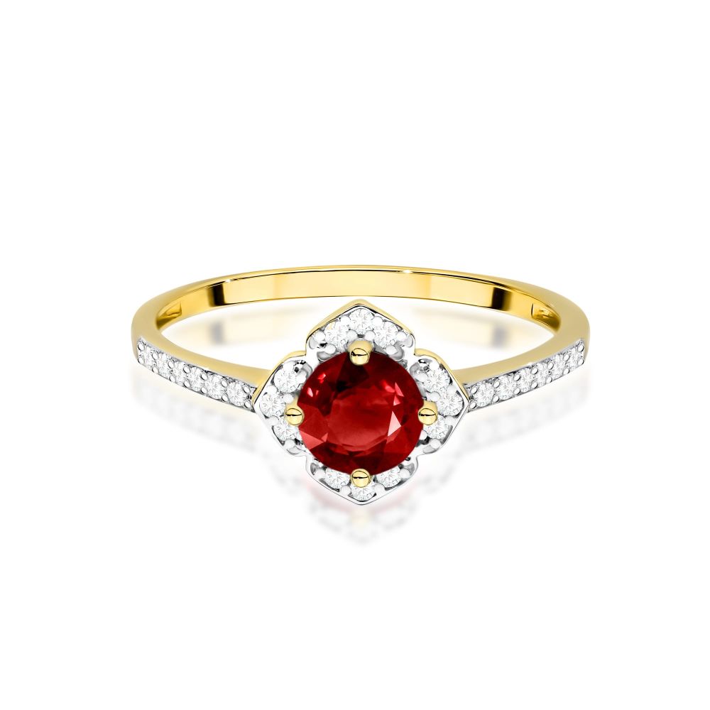 Pierścionek z granatem 0,60 ct i brylantami, żółte złoto 585