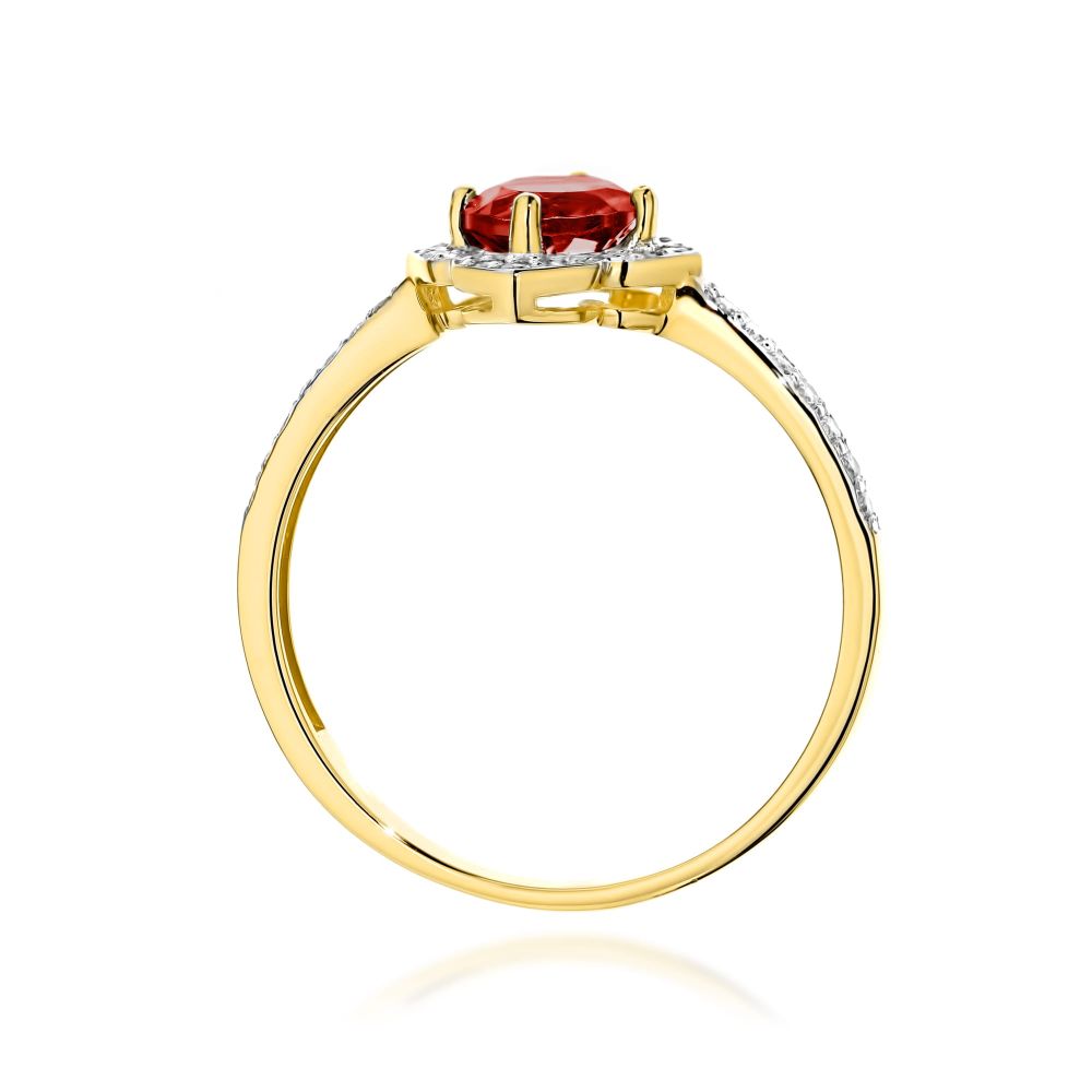 Pierścionek z granatem 0,60 ct i brylantami, żółte złoto 585