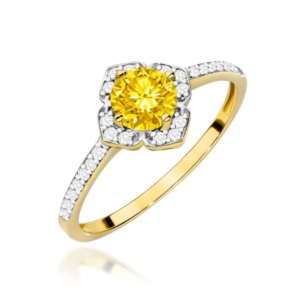Pierścionek z żółtym diamentem laboratoryjnym 0,63 ct, żółte złoto 585