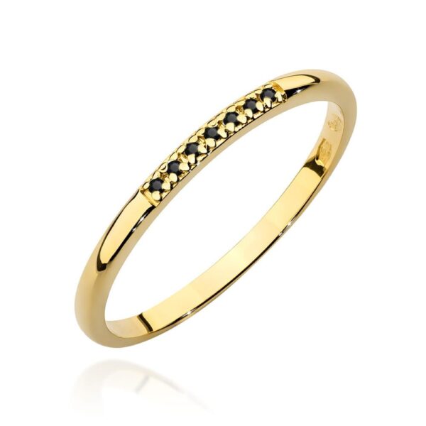 Pierścionek z czarnymi brylantami 0,04 ct, żółte złoto 585