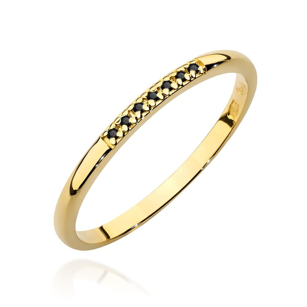Pierścionek z czarnymi brylantami 0,04 ct, żółte złoto 585
