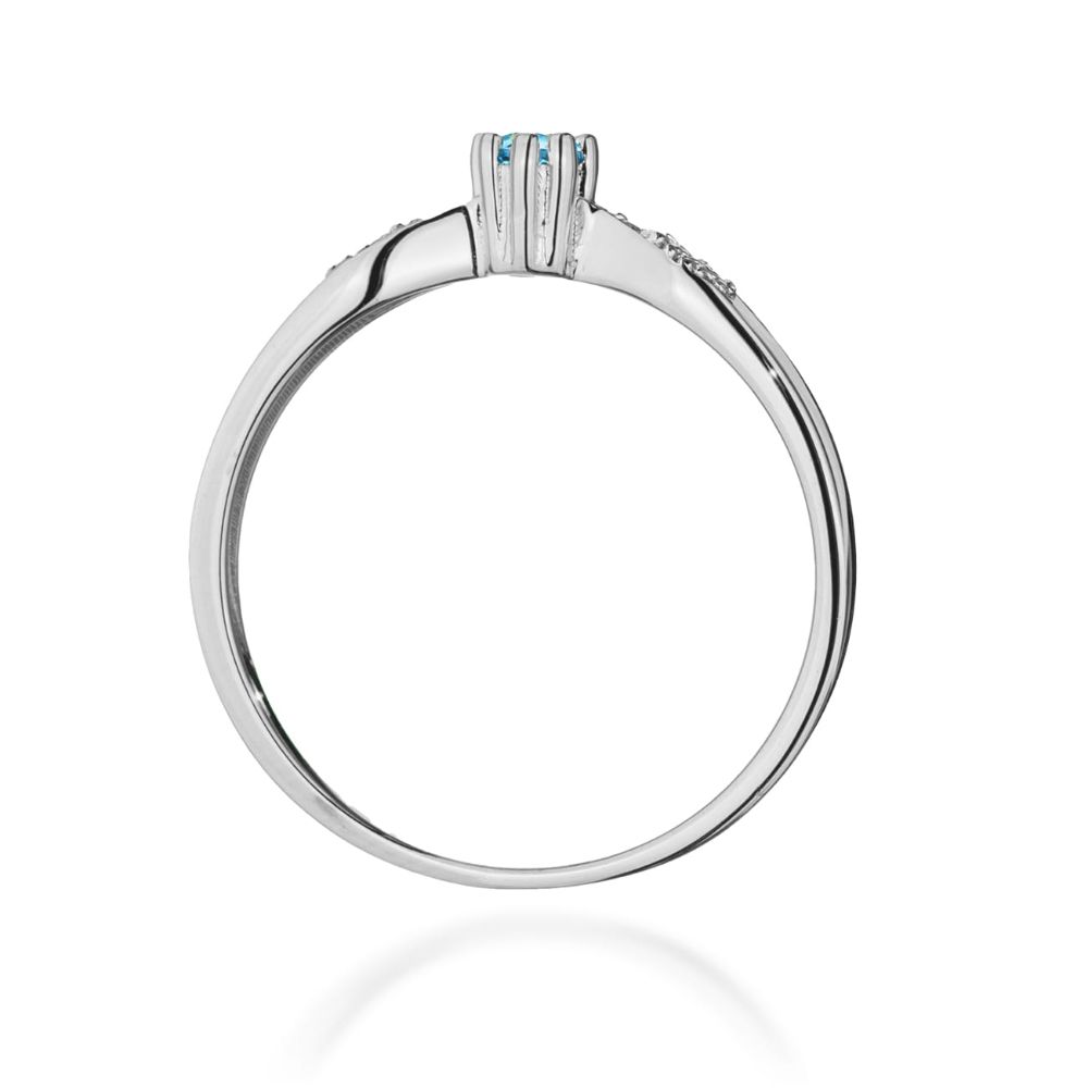 Pierścionek z topazem Swiss Blue 0,15 ct i brylantami, białe złoto 585