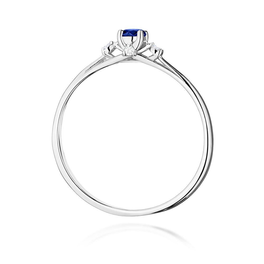 Pierścionek ze szafirem 0,15 ct i brylantami, białe złoto 585