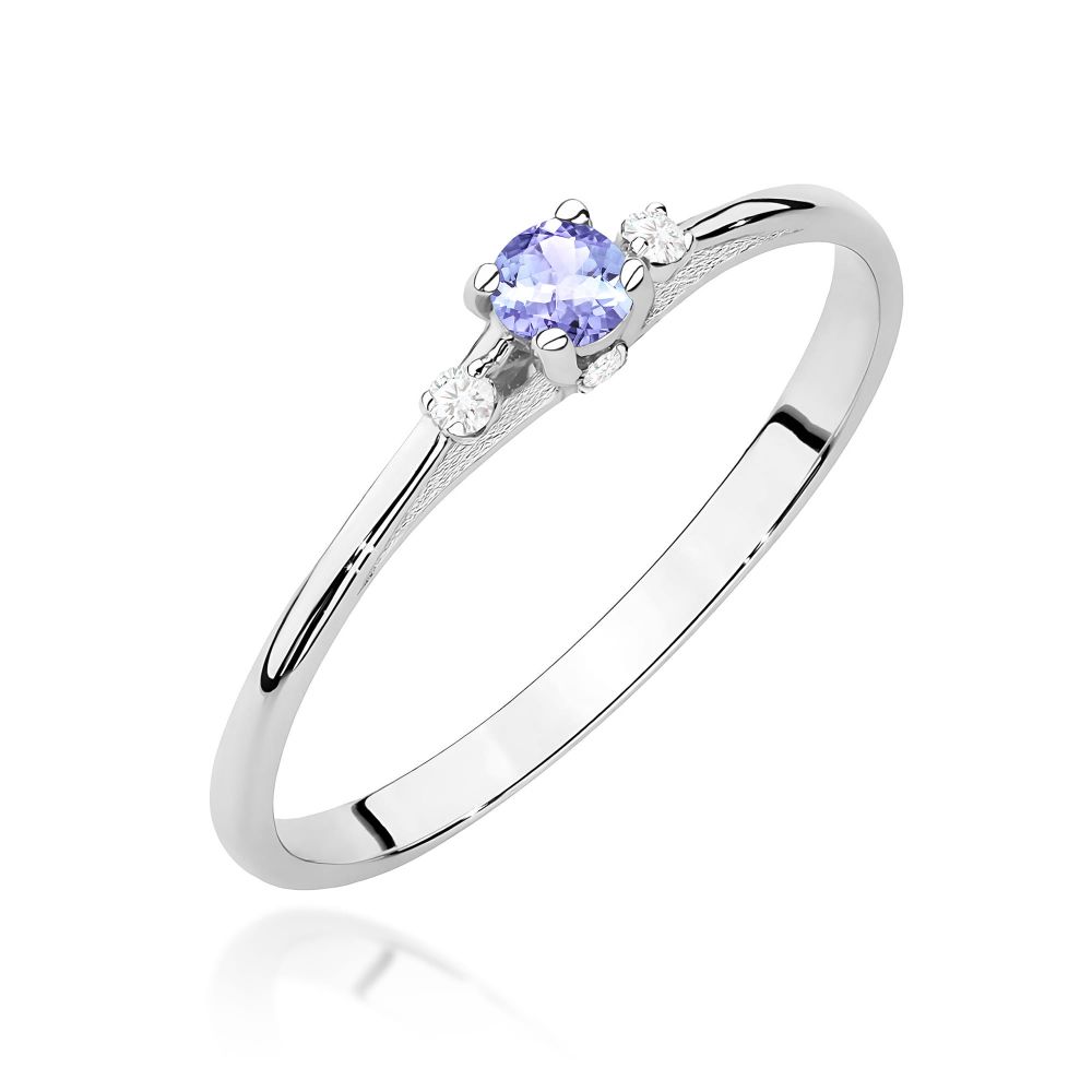 Pierścionek z tanzanitem 0,15 ct i brylantami, białe złoto 585