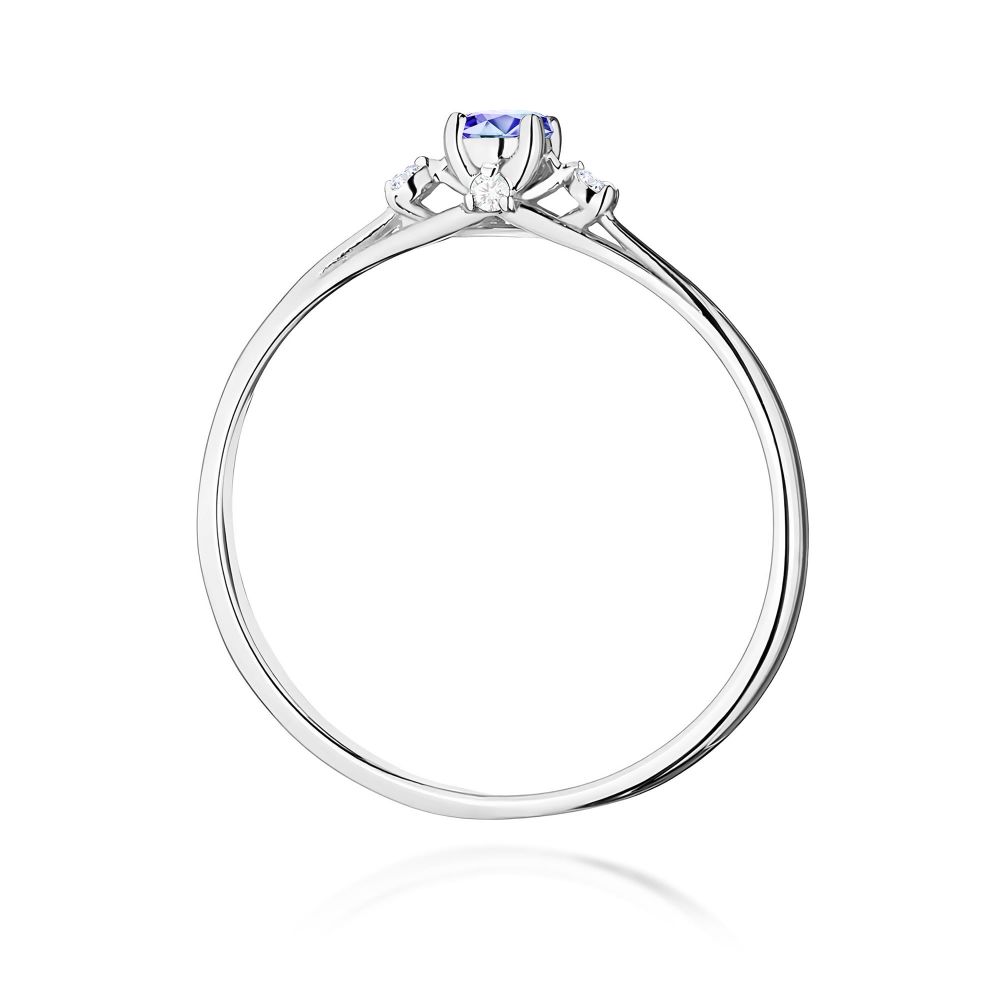Pierścionek z tanzanitem 0,15 ct i brylantami, białe złoto 585
