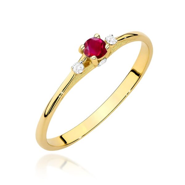 Pierścionek z rubinem 0,15 ct i brylantami, żółte złoto 585