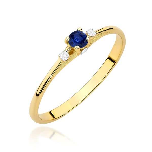 Pierścionek ze szafirem 0,15 ct i brylantami, żółte złoto 585
