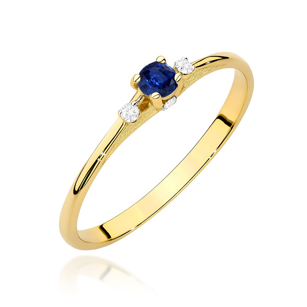 Pierścionek ze szafirem 0,15 ct i brylantami, żółte złoto 585