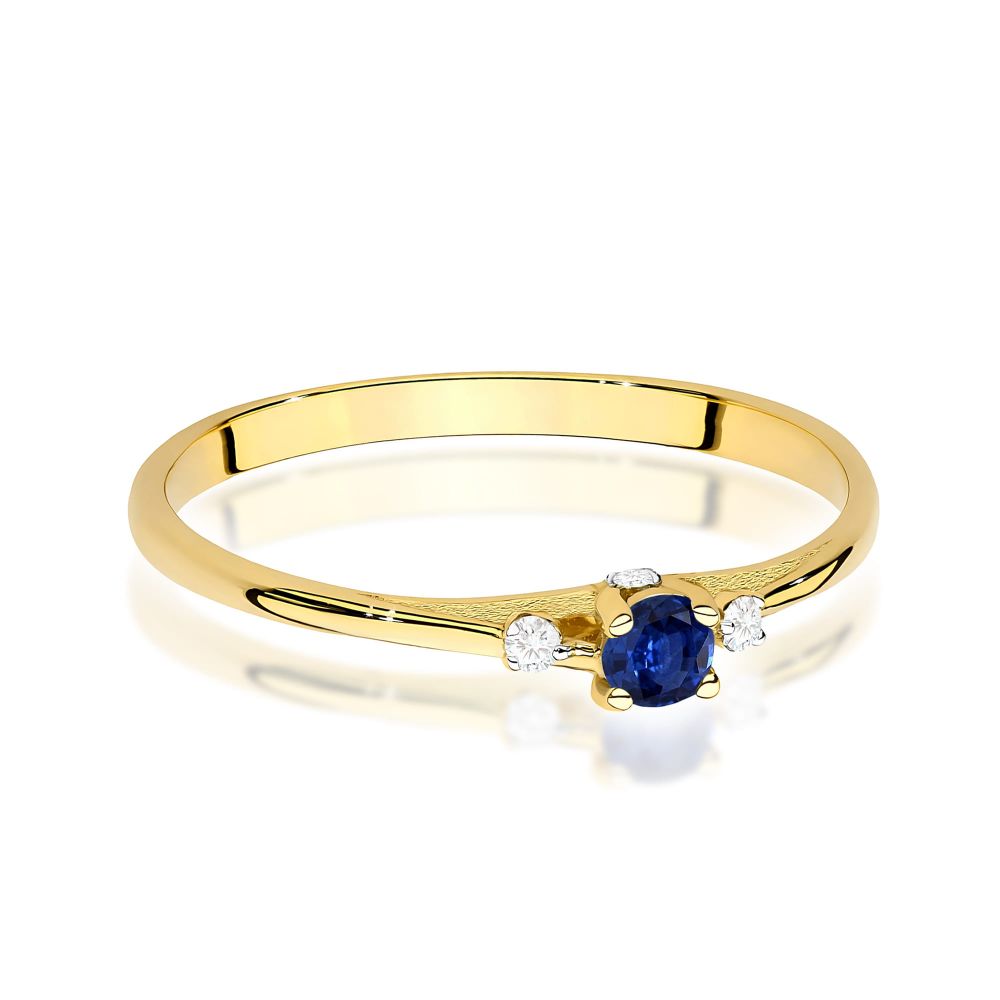 Pierścionek ze szafirem 0,15 ct i brylantami, żółte złoto 585
