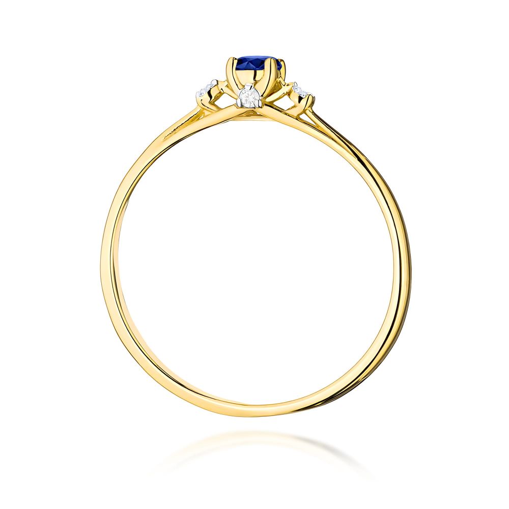 Pierścionek ze szafirem 0,15 ct i brylantami, żółte złoto 585