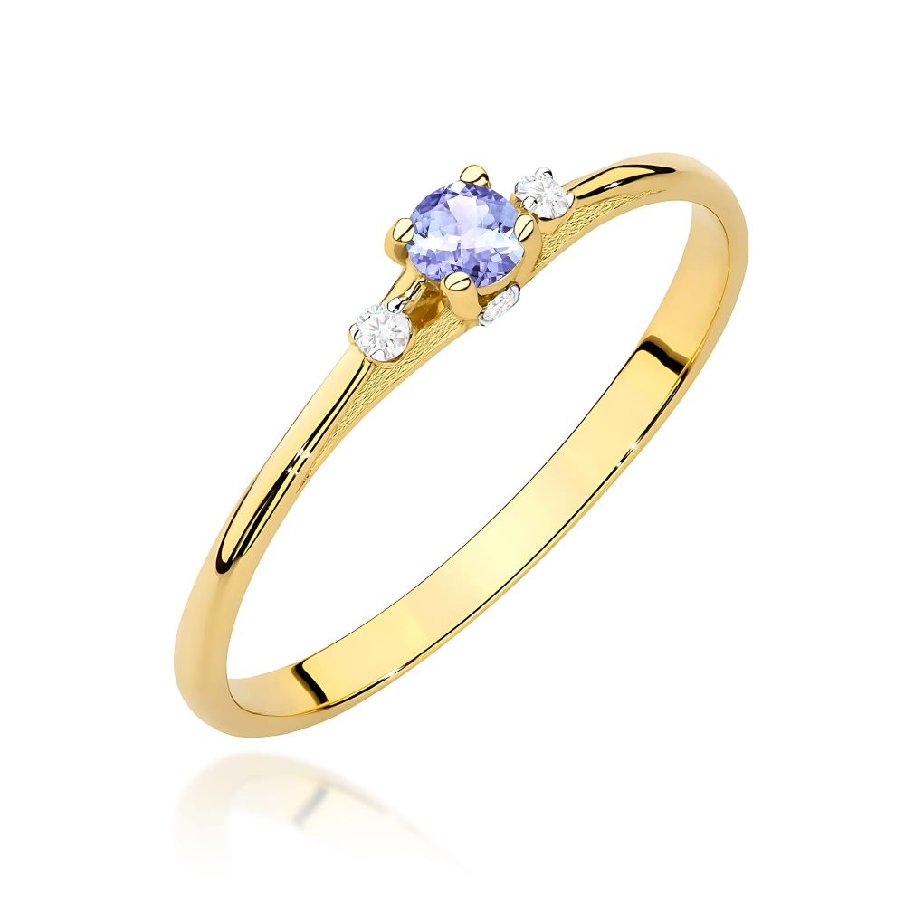Pierścionek z tanzanitem 0,15 ct i brylantami, żółte złoto 585