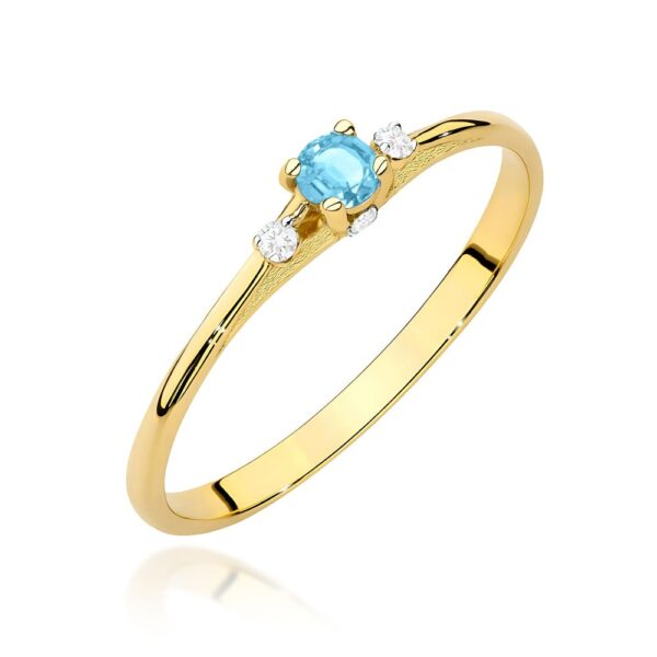 Pierścionek z topazem Swiss Blue 0,15 ct i brylantami, żółte złoto 585