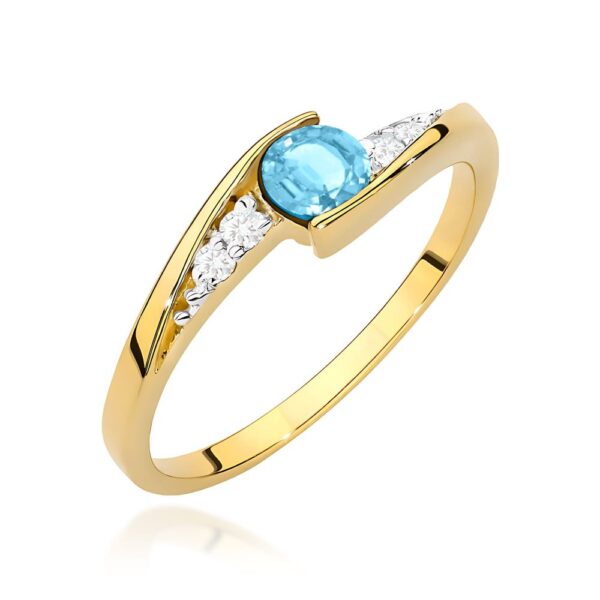 Pierścionek z topazem Swiss Blue 0,25 ct i brylantami, żółte złoto 585