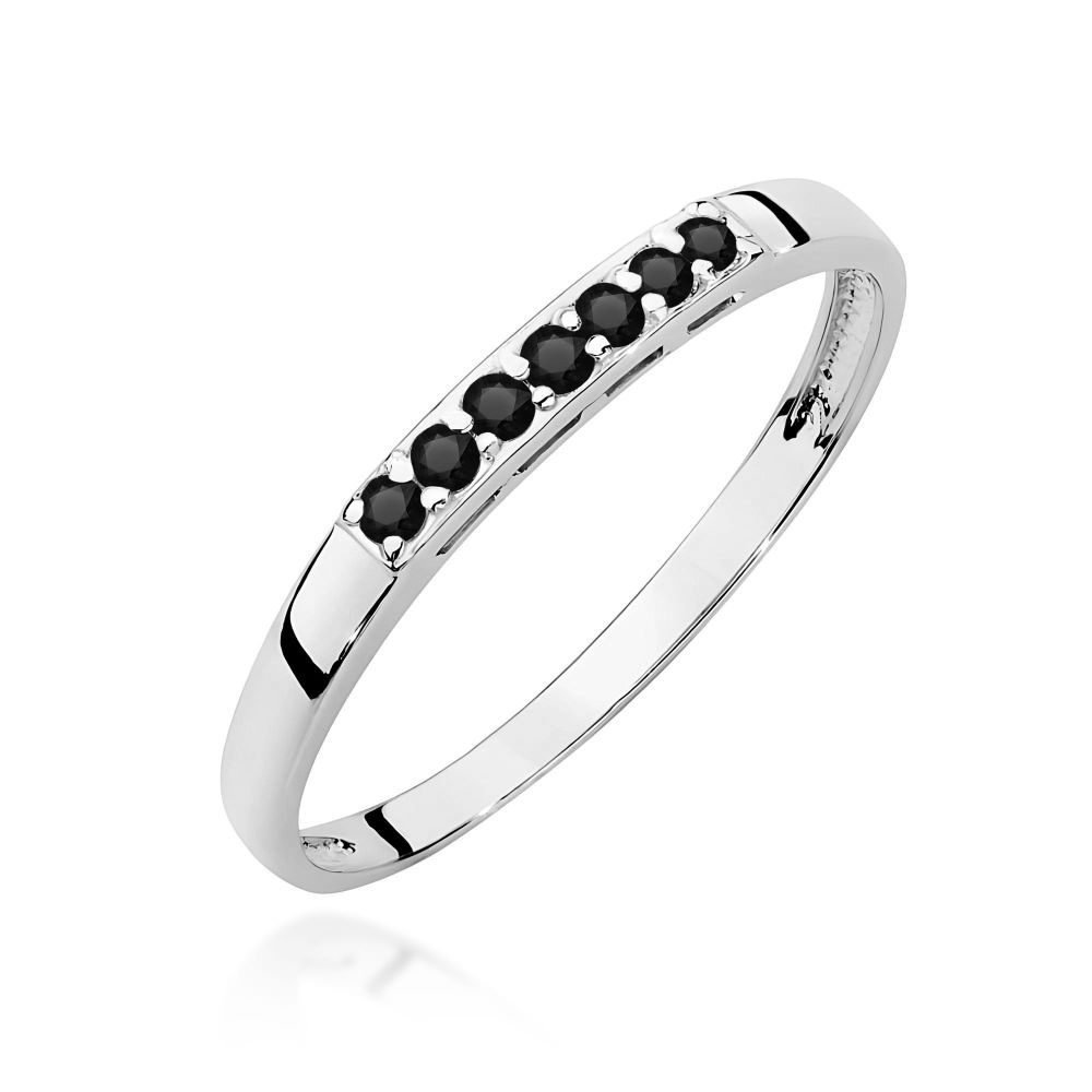 Pierścionek z czarnym diamentem 0,12 ct i czarnymi brylantami, białe złoto 585