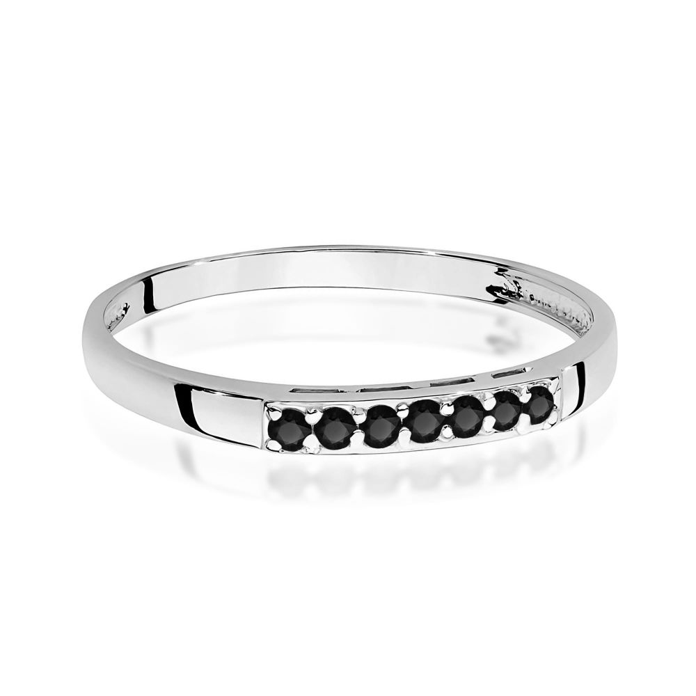 Pierścionek z czarnym diamentem 0,12 ct i czarnymi brylantami, białe złoto 585