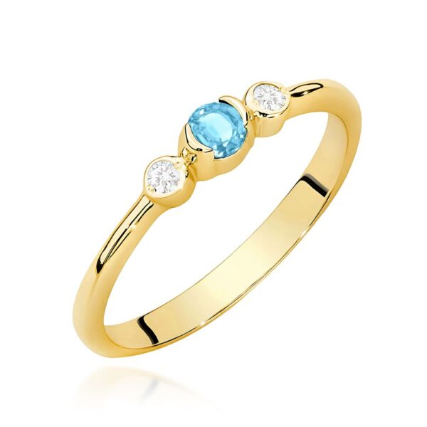 Pierścionek z topazem Swiss Blue 0,15 ct i brylantami, żółte złoto 585