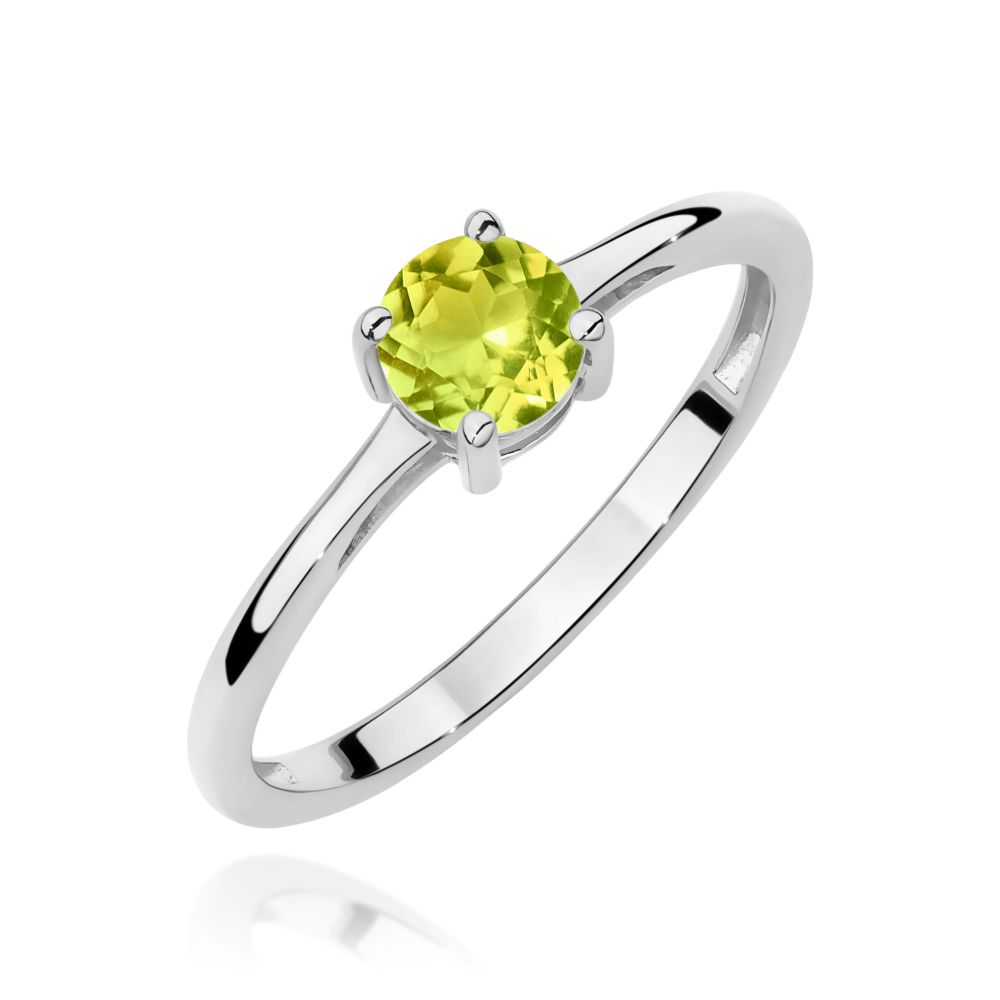 Pierścionek z oliwinem 0,60 ct, białe złoto 585