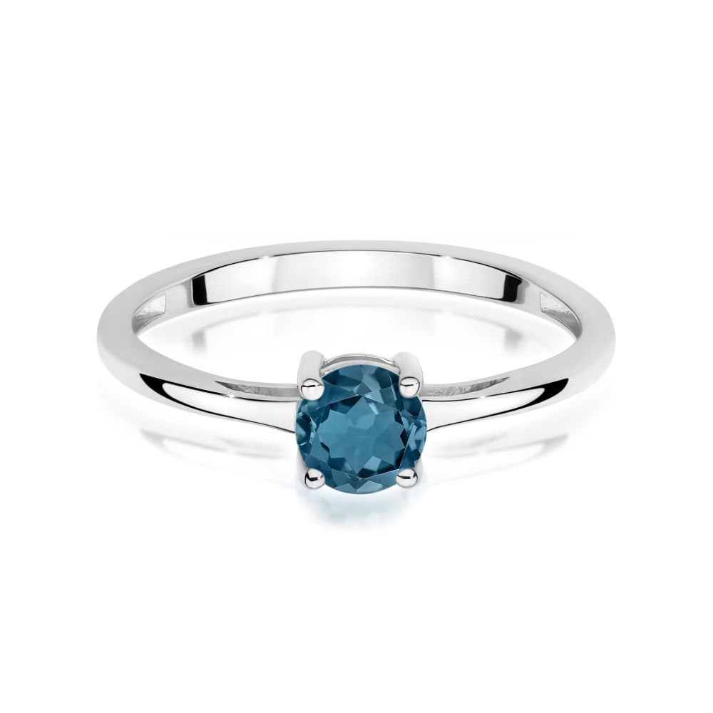 Pierścionek z topazem London Blue 0,50 ct, białe złoto 585