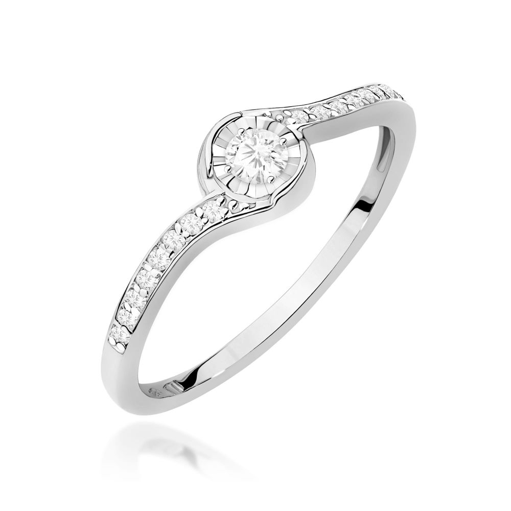 Pierścionek z brylantami 0,16 ct, białe złoto 585