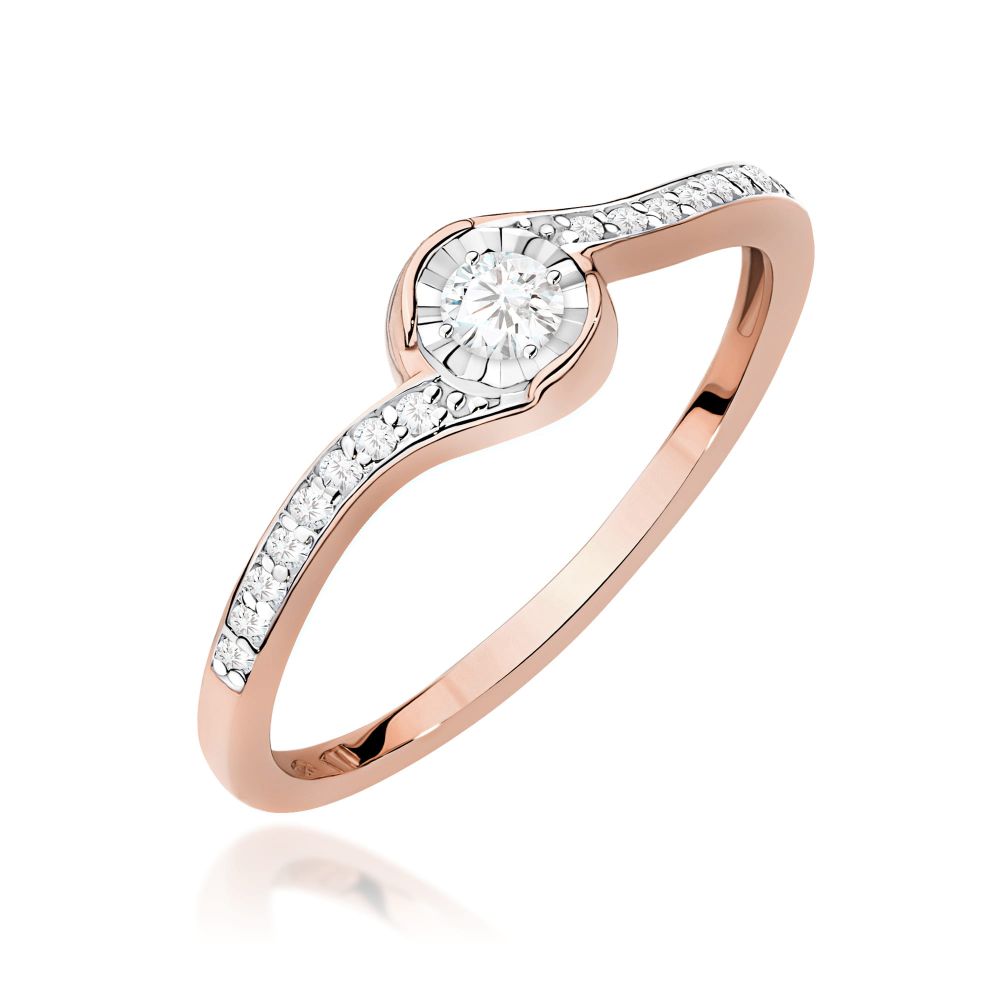 Pierścionek z brylantami 0,16 ct, różowe złoto 585