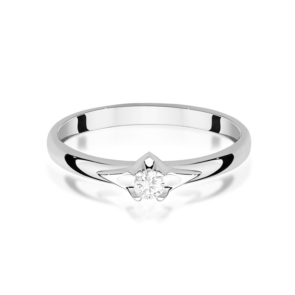 Pierścionek zaręczynowy z brylantem 0,15 ct, białe złoto 585