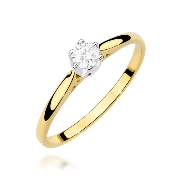 Pierścionek zaręczynowy z brylantem 0,18 ct, żółte złoto 585