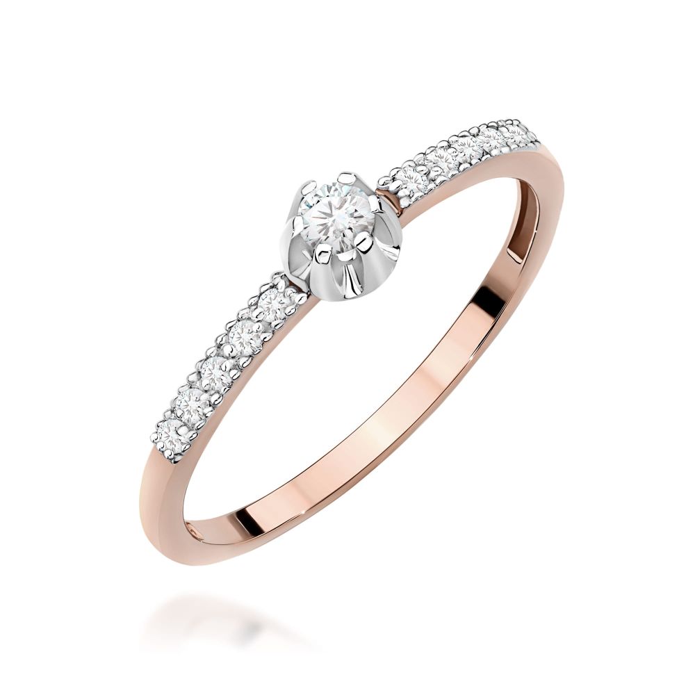 Pierścionek z brylantami 0,17 ct, różowe złoto 585