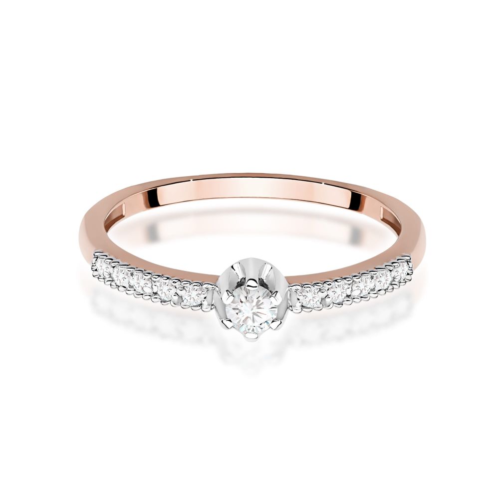 Pierścionek z brylantami 0,17 ct, różowe złoto 585