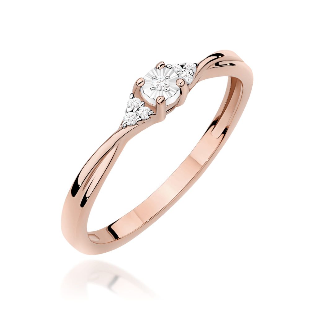 Pierścionek z brylantami 0,04 ct, różowe złoto 585