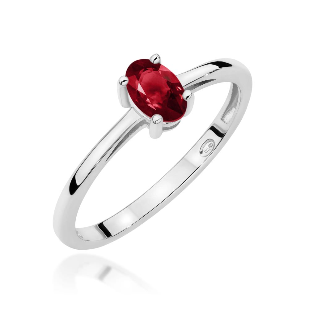 Pierścionek z granatem 0,50 ct, białe złoto 585
