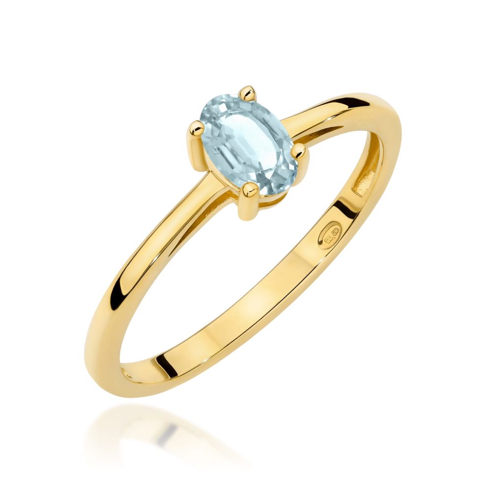 Pierścionek z akwamarynem 0,35 ct, żółte złoto 585