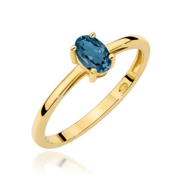 Pierścionek z topazem London Blue 0,50 ct, żółte złoto 585