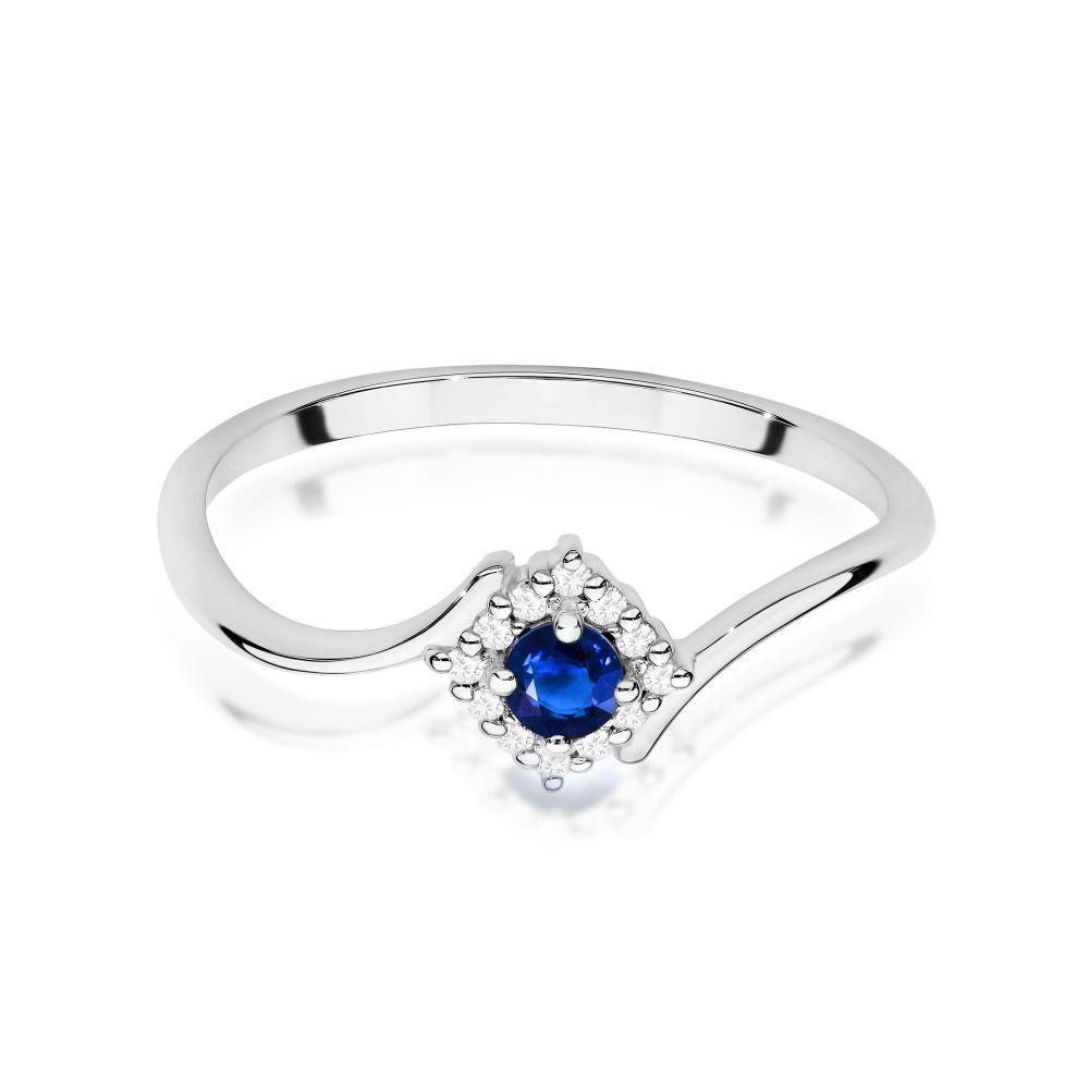 Pierścionek ze szafirem 0,15 ct i brylantami, białe złoto 585