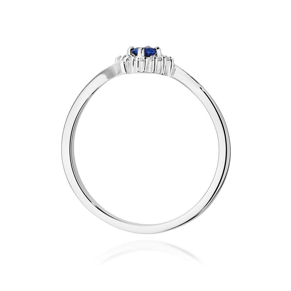 Pierścionek ze szafirem 0,15 ct i brylantami, białe złoto 585