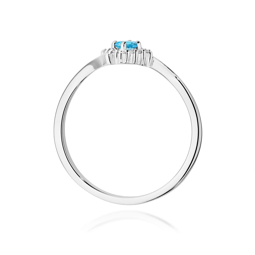 Pierścionek z topazem Swiss Blue 0,15 ct i brylantami, białe złoto 585