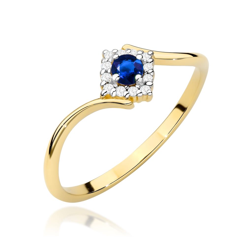 Pierścionek ze szafirem 0,15 ct i brylantami, żółte złoto 585