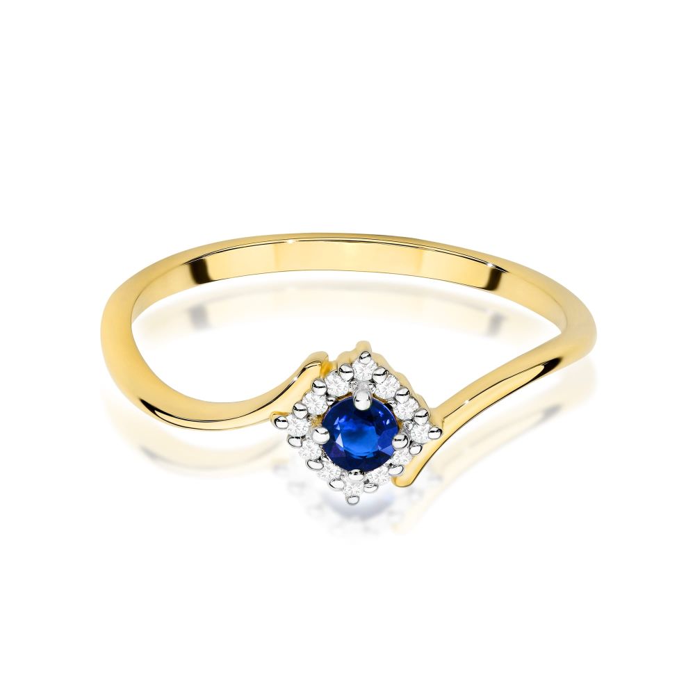 Pierścionek ze szafirem 0,15 ct i brylantami, żółte złoto 585