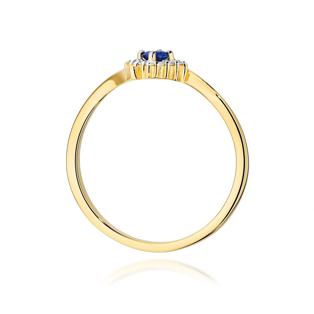 Pierścionek ze szafirem 0,15 ct i brylantami, żółte złoto 585