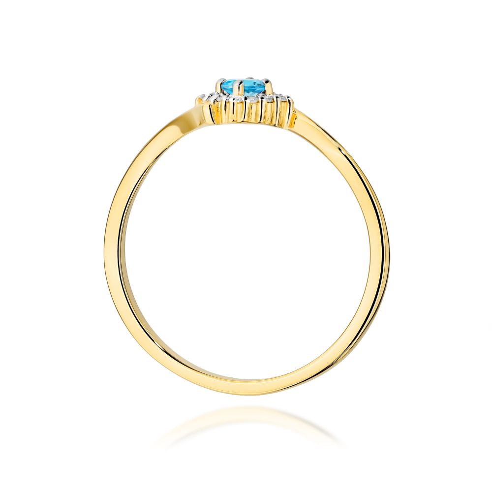 Pierścionek z topazem Swiss Blue 0,15 ct i brylantami, żółte złoto 585