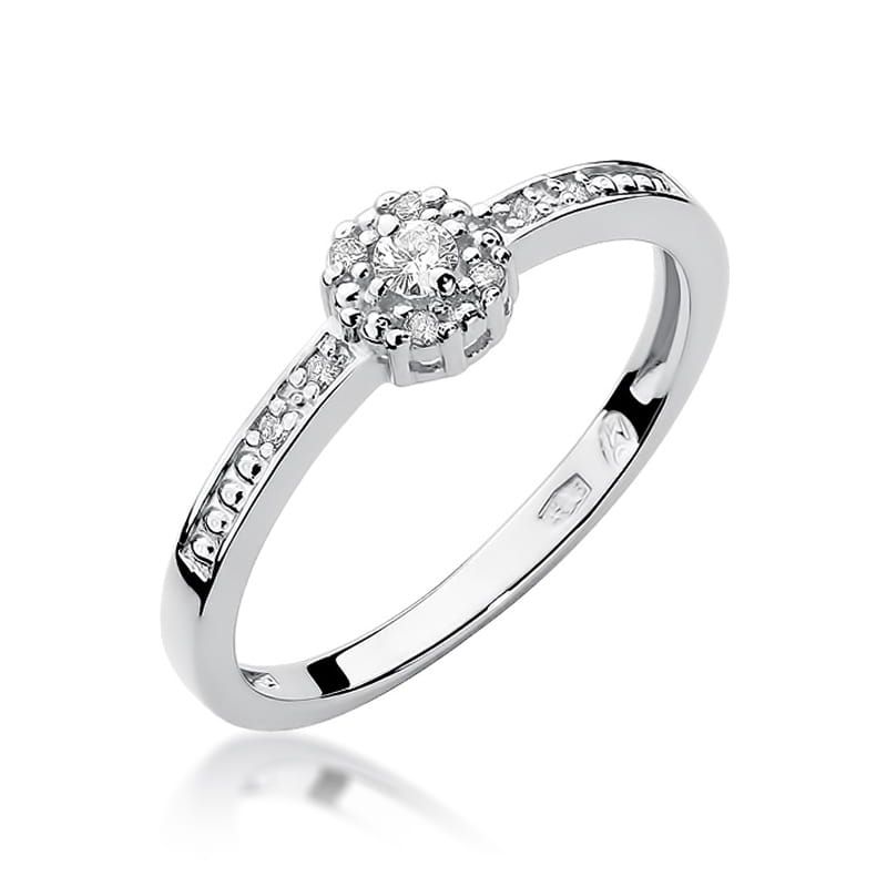 Pierścionek z brylantami 0,09 ct, białe złoto 585